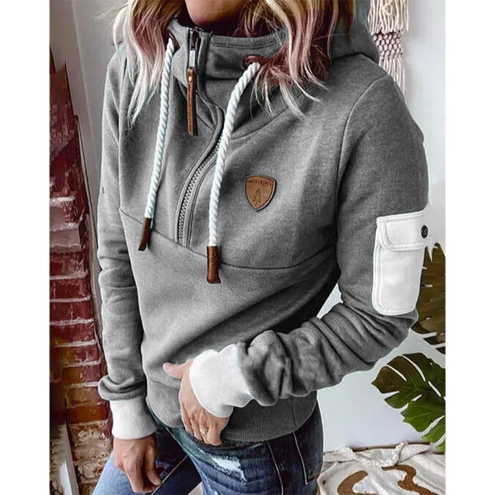 Felpa con cappuccio e zip da donna, vestibilità comoda, stile casual quotidiano