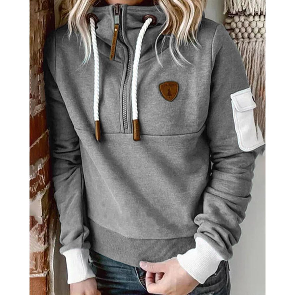 Felpa con cappuccio e zip da donna, vestibilità comoda, stile casual quotidiano