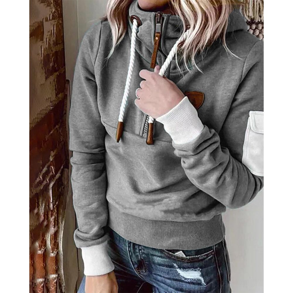 Felpa con cappuccio e zip da donna, vestibilità comoda, stile casual quotidiano