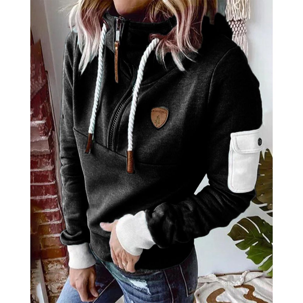 Felpa con cappuccio e zip da donna, vestibilità comoda, stile casual quotidiano