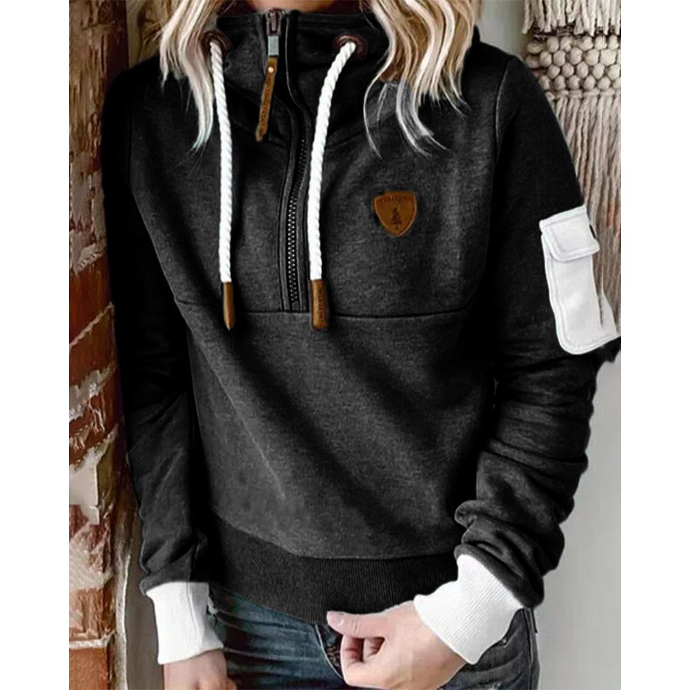 Felpa con cappuccio e zip da donna, vestibilità comoda, stile casual quotidiano