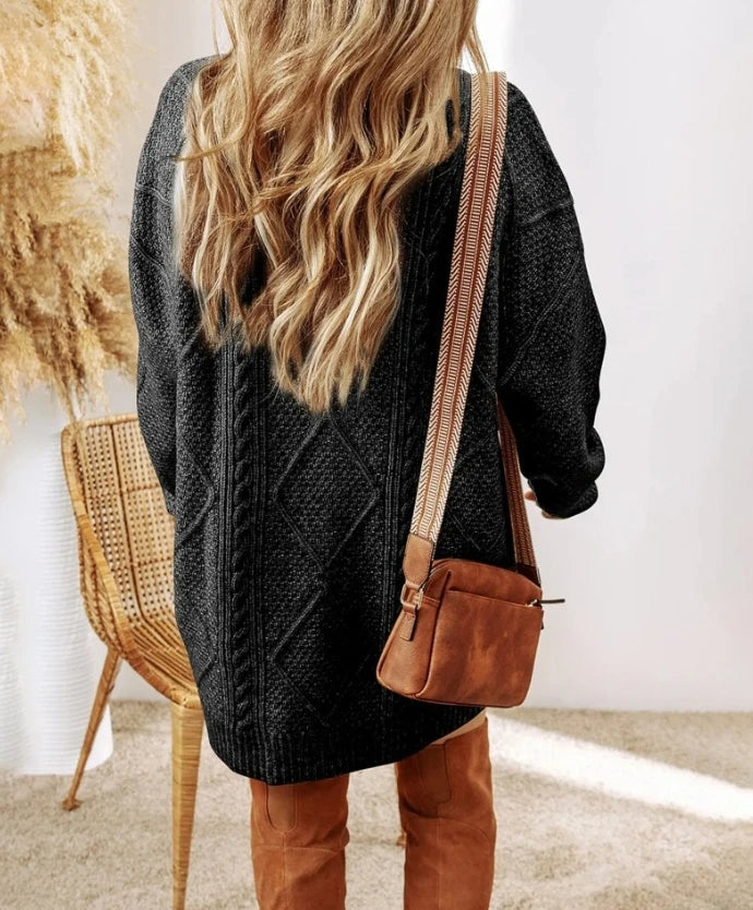 Abito maglione oversize in maglia a trecce da donna