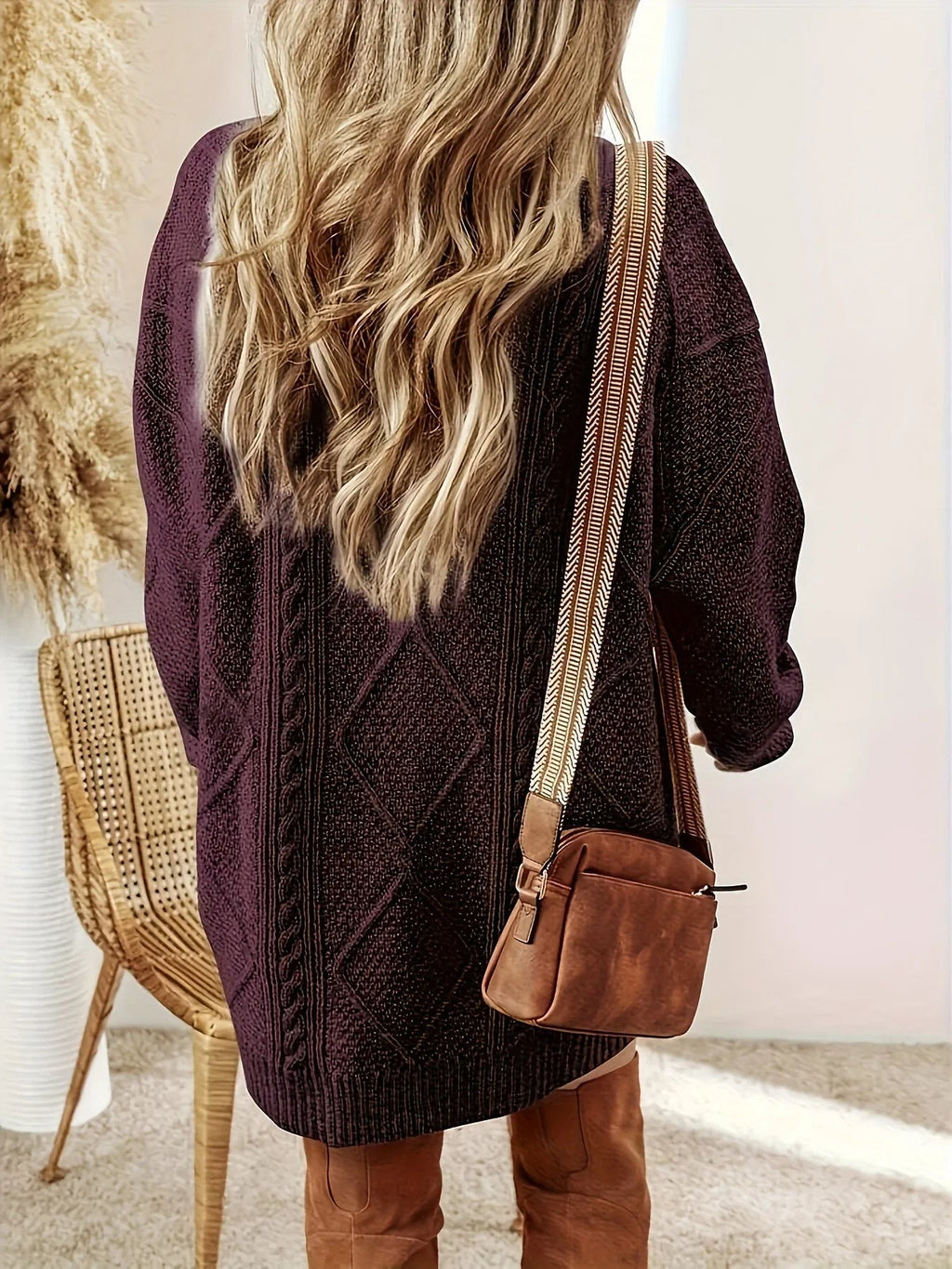 Abito maglione oversize in maglia a trecce da donna
