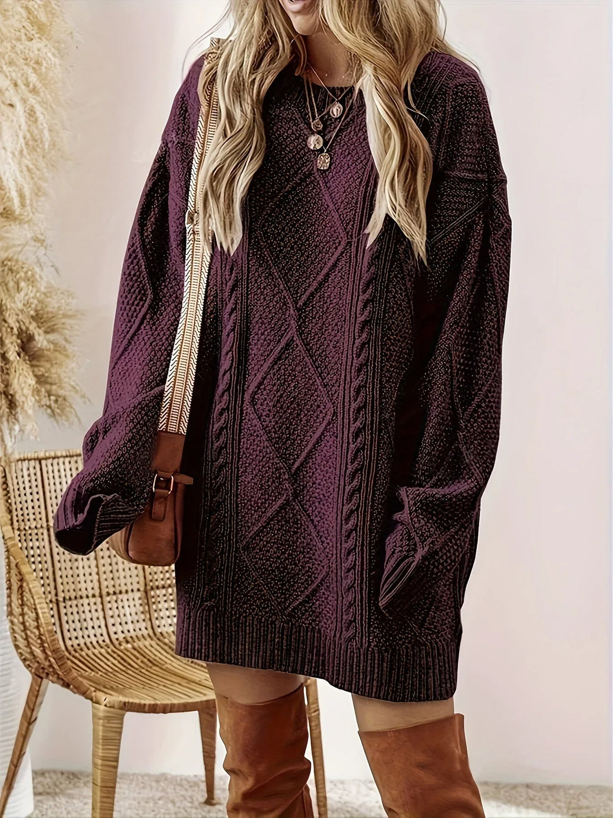 Abito maglione oversize in maglia a trecce da donna
