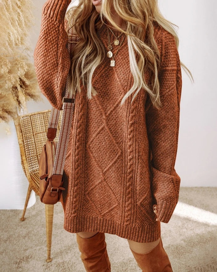 Abito maglione oversize in maglia a trecce da donna