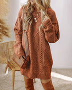 Abito maglione oversize in maglia a trecce da donna