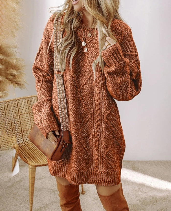 Abito maglione oversize in maglia a trecce da donna