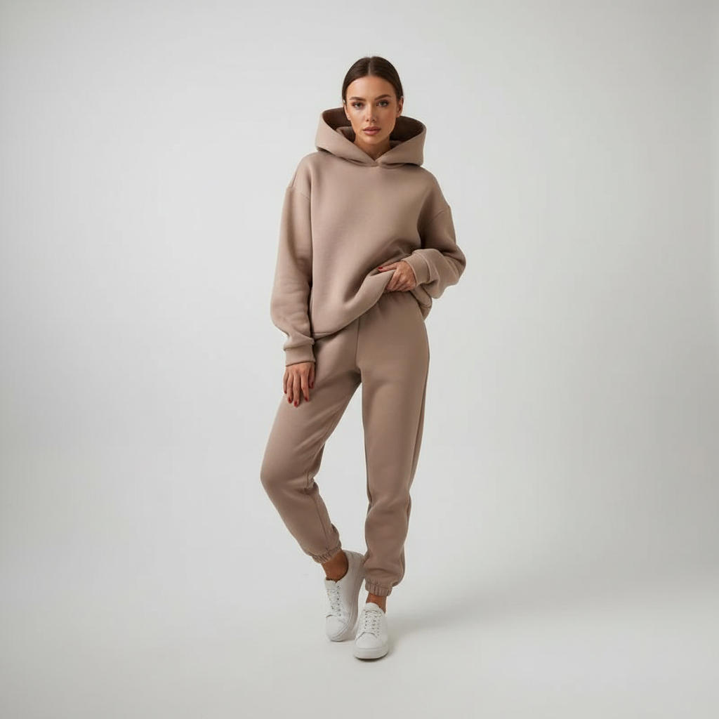 Comodo set da salotto con felpa con cappuccio e jogger in pile da donna