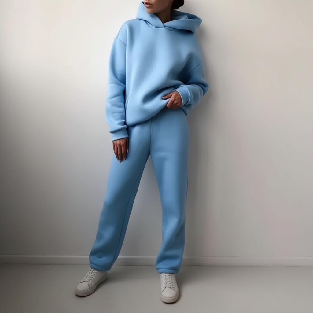 Comodo set da salotto con felpa con cappuccio e jogger in pile da donna