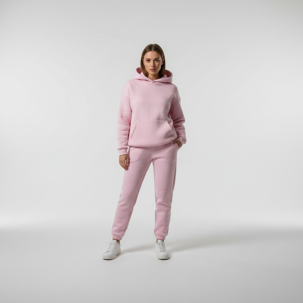 Comodo set da salotto con felpa con cappuccio e jogger in pile da donna