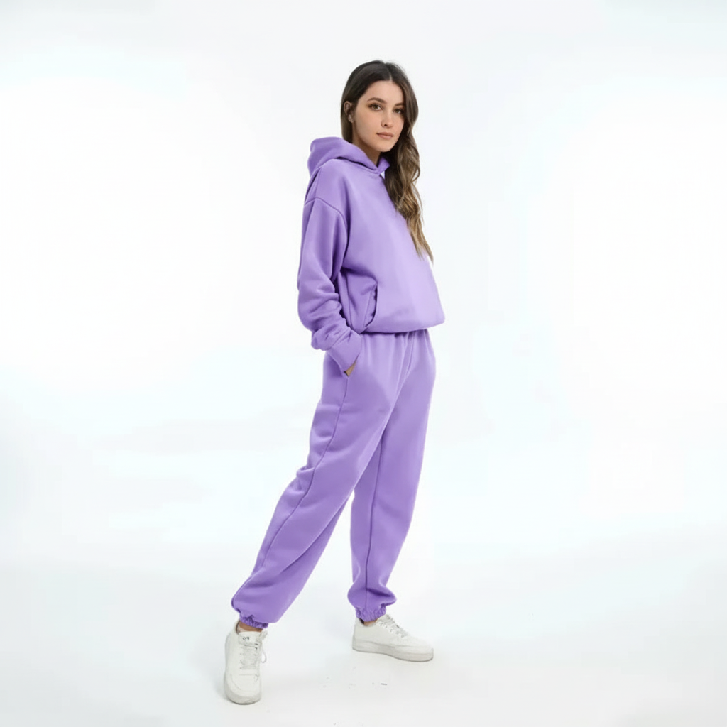 Comodo set da salotto con felpa con cappuccio e jogger in pile da donna