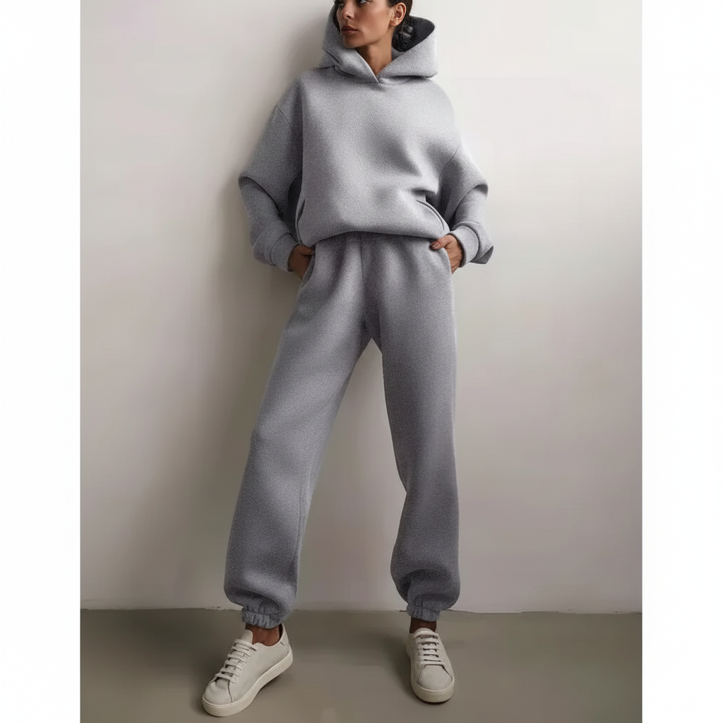 Comodo set da salotto con felpa con cappuccio e jogger in pile da donna