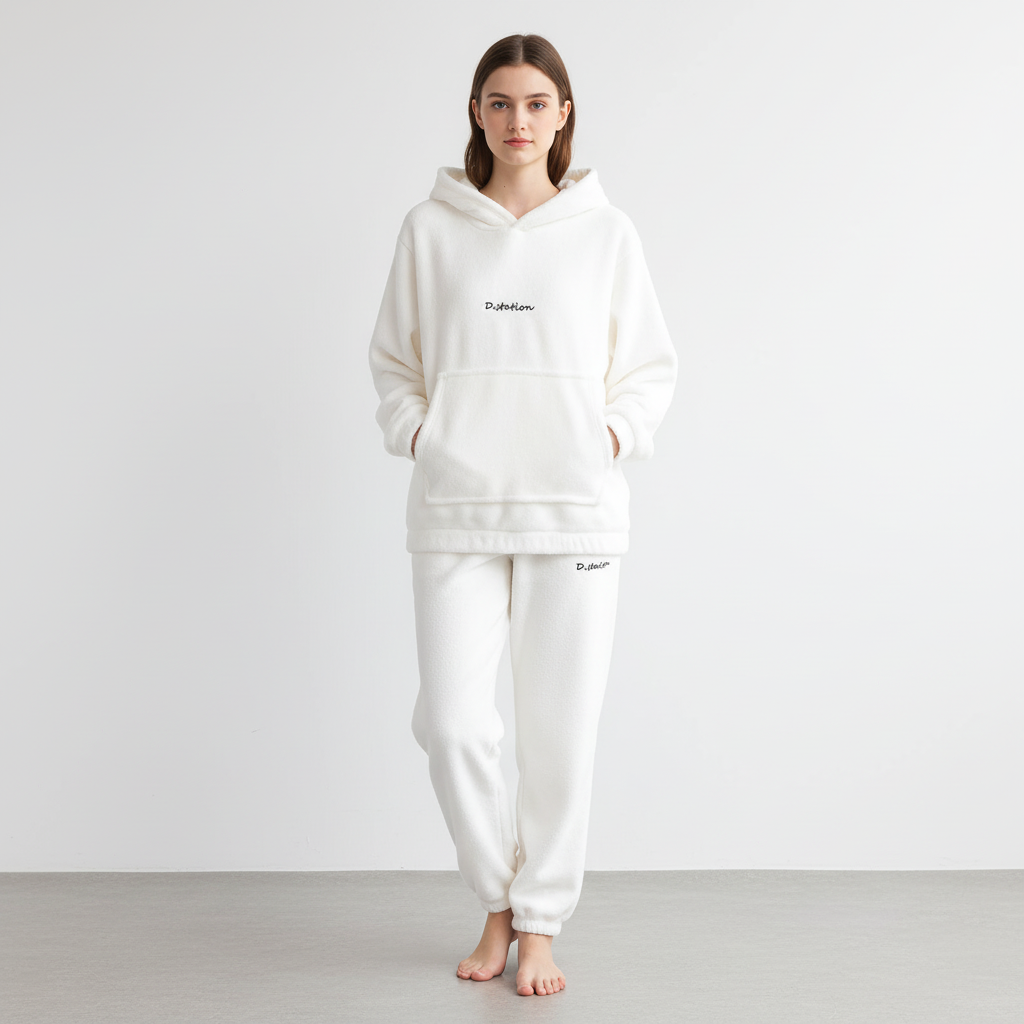 Comodo set da salotto in pile da donna con felpa con cappuccio
