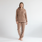 Comodo set da salotto in pile da donna con felpa con cappuccio