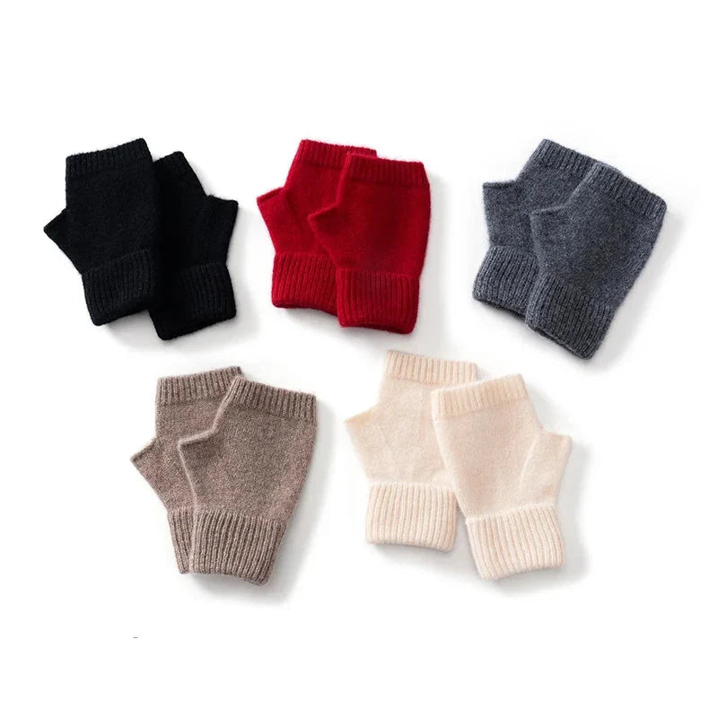 Guanti senza dita in maglia di lana da donna