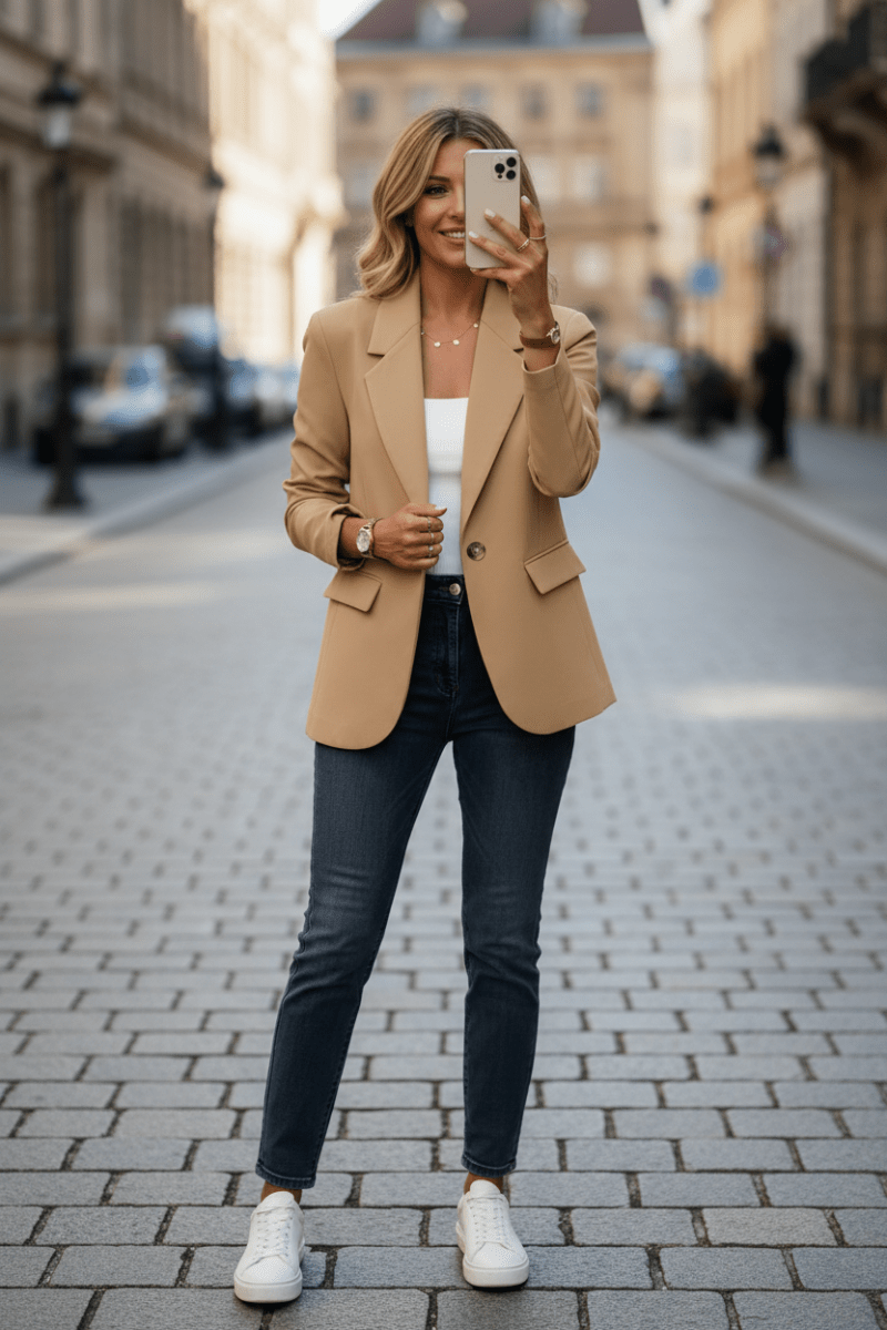 Giacca blazer sartoriale rilassata e senza sforzo da donna