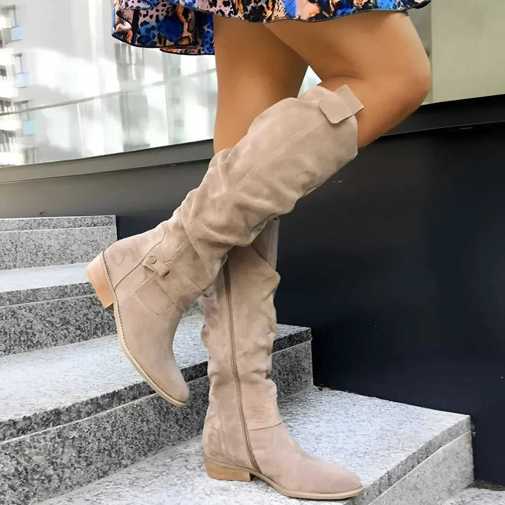 Stivali alti al ginocchio eleganti con cerniera laterale da donna per uno stile disinvolto