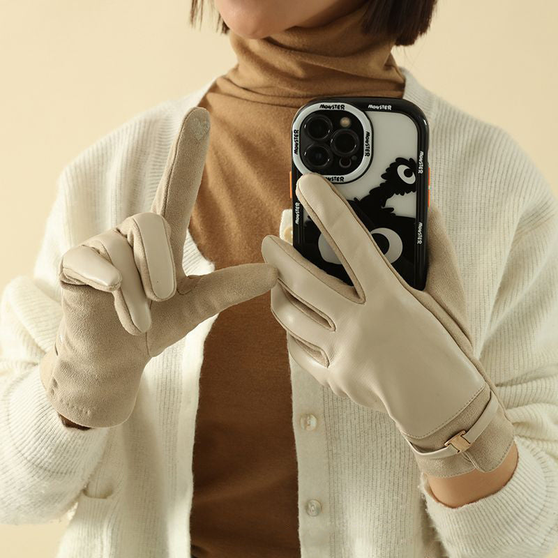 Guanti eleganti in pelle da donna per il calore invernale