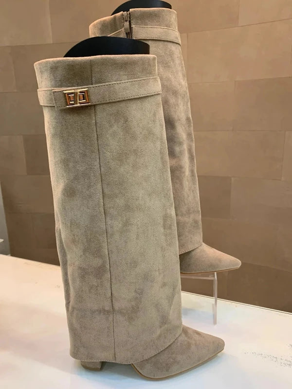Stivali eleganti da donna con tacco largo in pelle PU