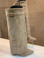Stivali eleganti da donna con tacco largo in pelle PU