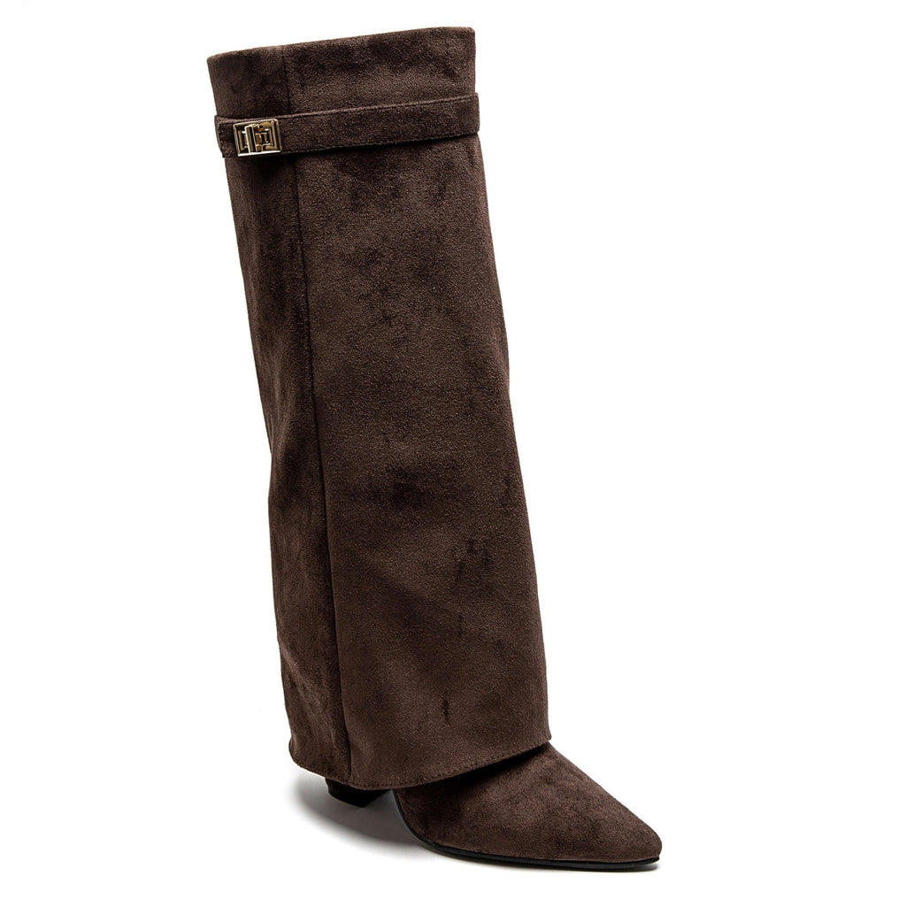 Stivali eleganti da donna con tacco largo in pelle PU