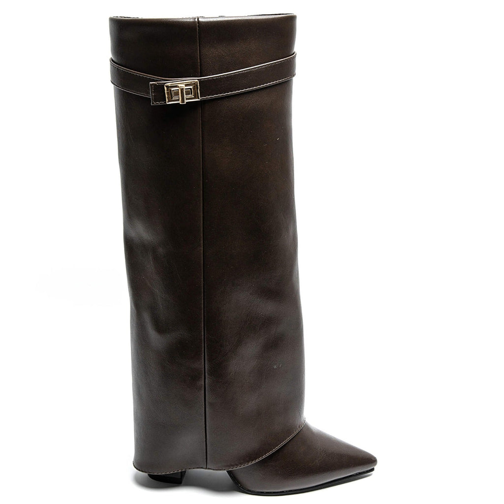 Stivali eleganti da donna con tacco largo in pelle PU