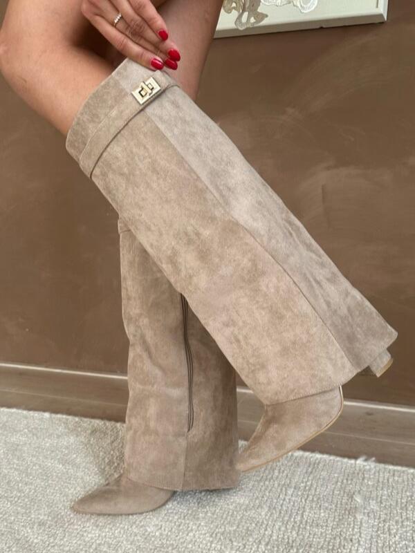 Stivali eleganti da donna con tacco largo in pelle PU