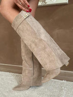 Stivali eleganti da donna con tacco largo in pelle PU
