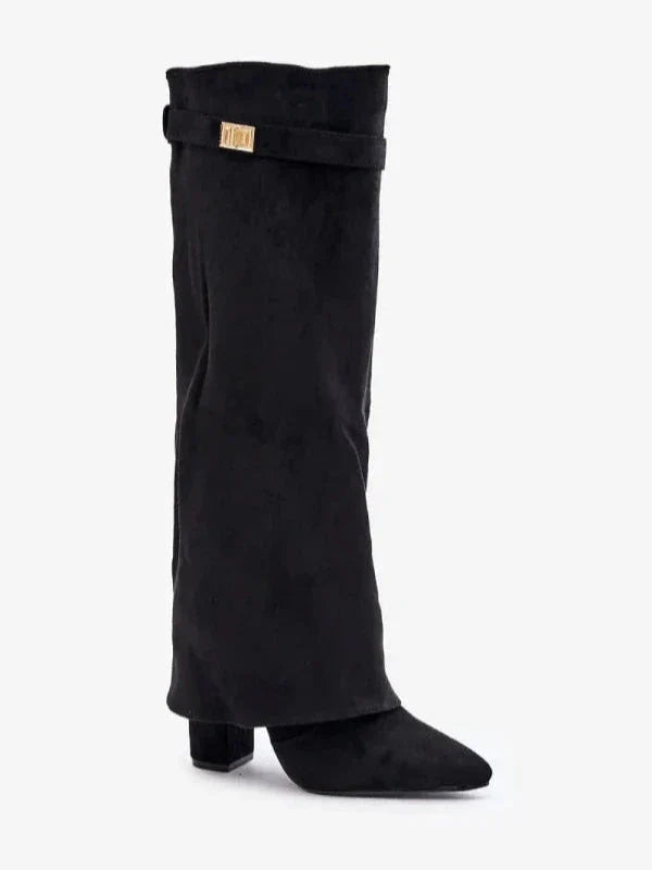 Stivali eleganti da donna con tacco largo in pelle PU