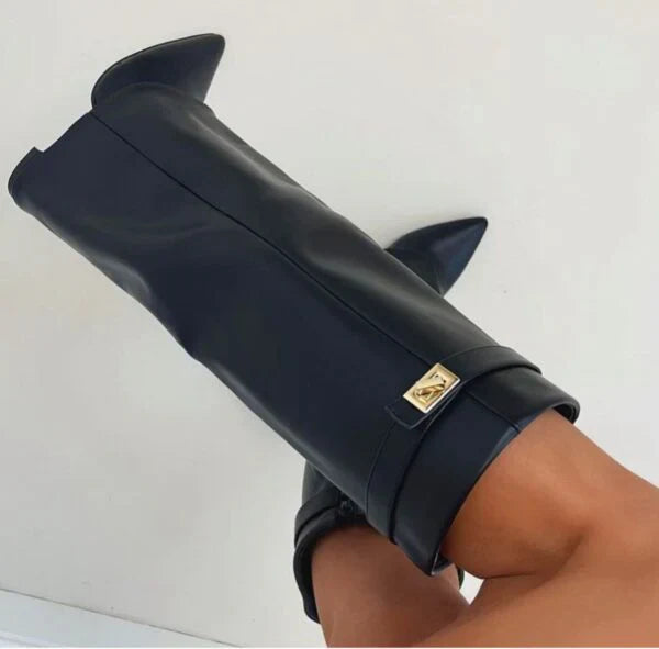 Stivali eleganti da donna con tacco largo in pelle PU