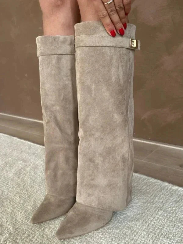 Stivali eleganti da donna con tacco largo in pelle PU