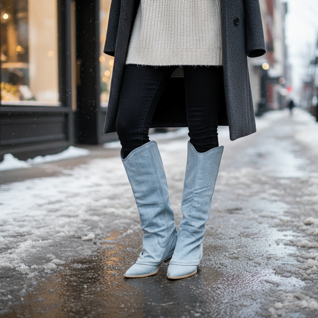 Stivali da donna stile denim al ginocchio