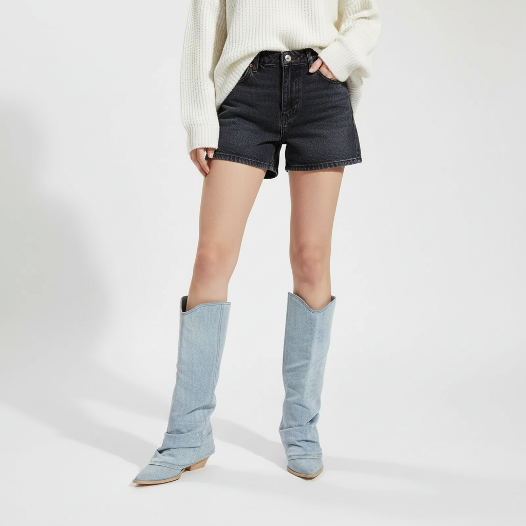 Stivali da donna stile denim al ginocchio