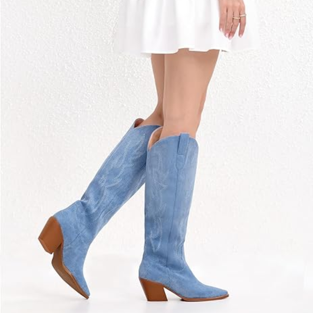 Stivali da cowboy al ginocchio ricamati da donna