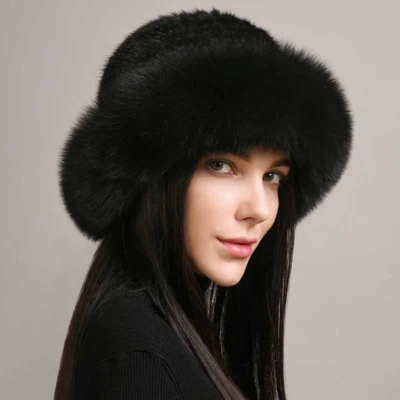 Lussuoso cappello in pelliccia di visone da donna per il calore invernale