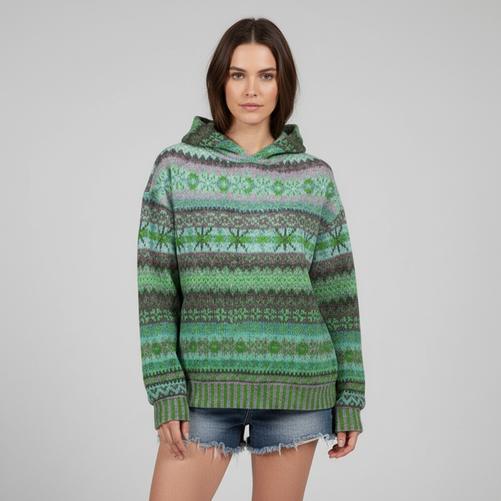 Felpa con cappuccio in pile fantasia da donna