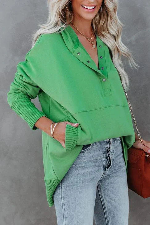 Felpa con cappuccio tunica rilassata da donna - Felpa pullover lunga e senza sforzo