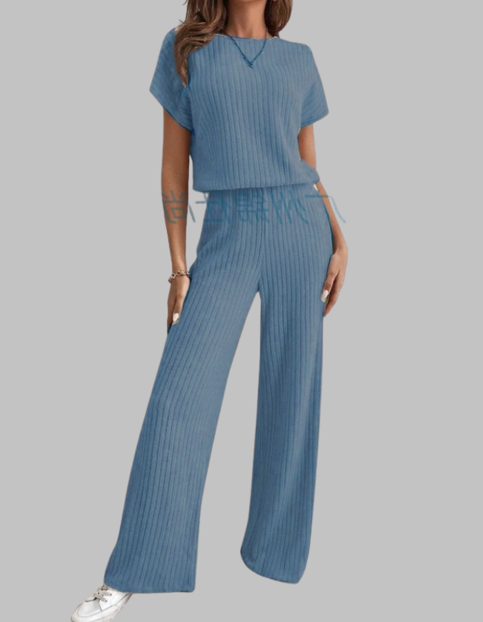 Set da due pezzi a coste da donna: top a maniche corte e pantaloni a gamba larga