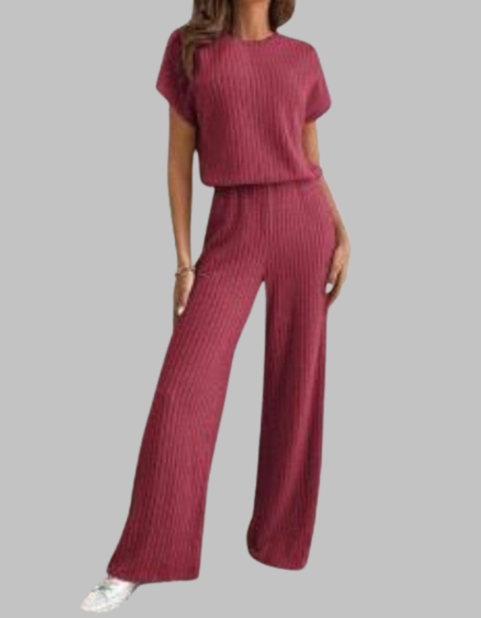 Set da due pezzi a coste da donna: top a maniche corte e pantaloni a gamba larga