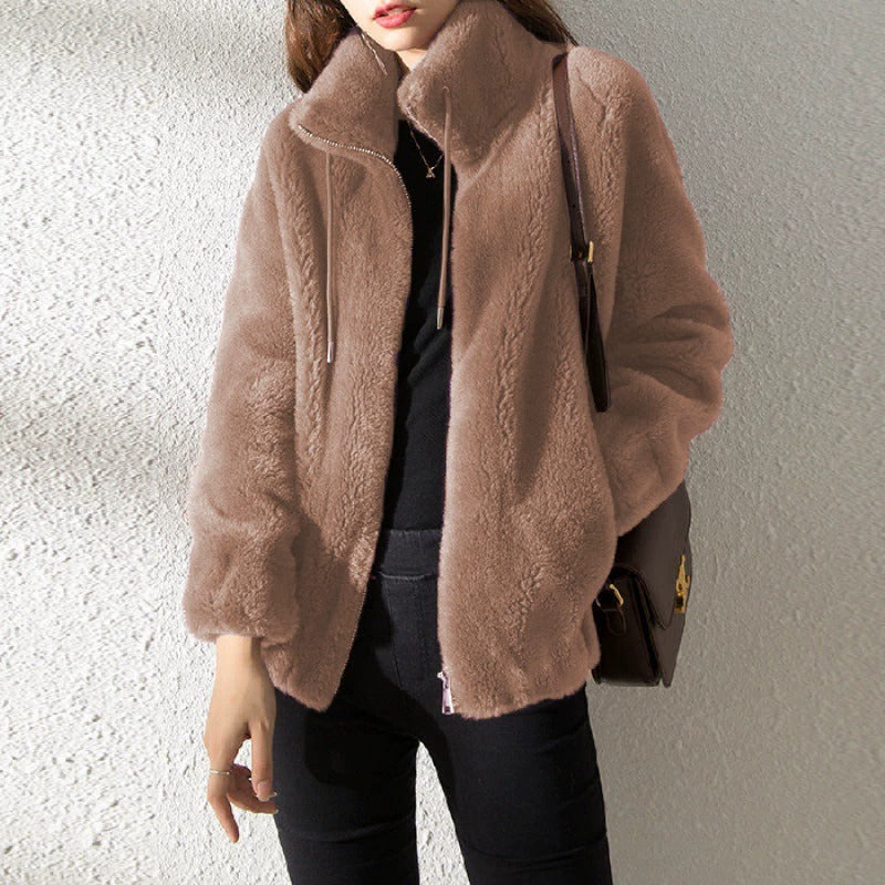 Giacca da donna con cappotto Teddy con cerniera, calda e casual