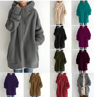 Comoda felpa con cappuccio oversize con zip da donna