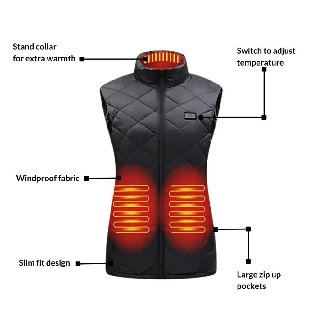 Gilet riscaldato da donna con vestibilità slim trapuntata elettrica alimentata a batteria ricaricabile tramite USB