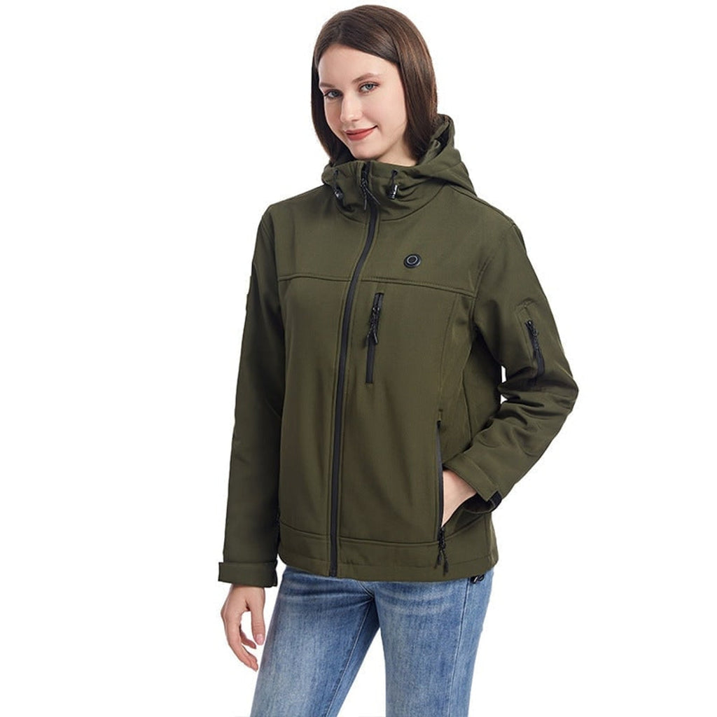Giacca riscaldata da donna con cappuccio Softshell con zip intera Cavo di alimentazione USB regolabile