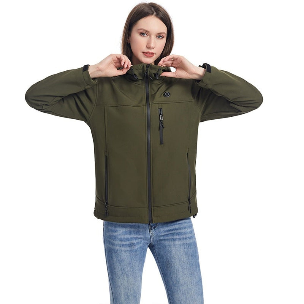 Giacca riscaldata da donna con cappuccio Softshell con zip intera Cavo di alimentazione USB regolabile