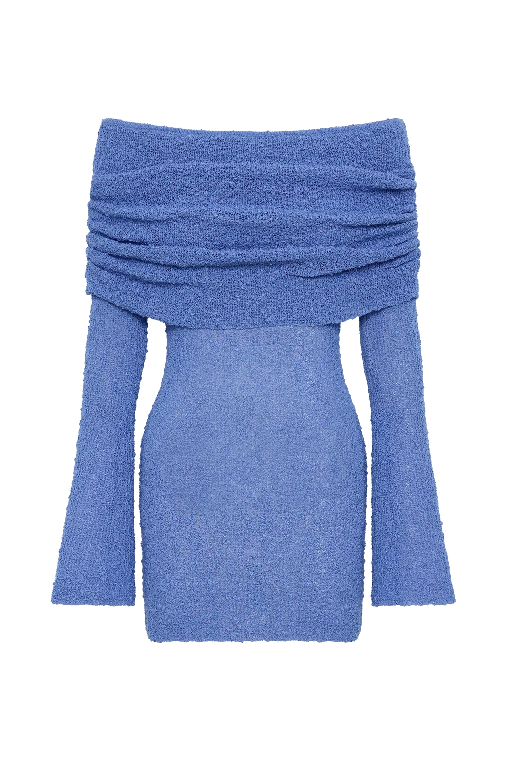 Miniabito da donna in maglia Homecoming con maniche lunghe con spalle scoperte e polsini a campana