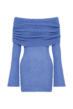 Miniabito da donna in maglia Homecoming con maniche lunghe con spalle scoperte e polsini a campana