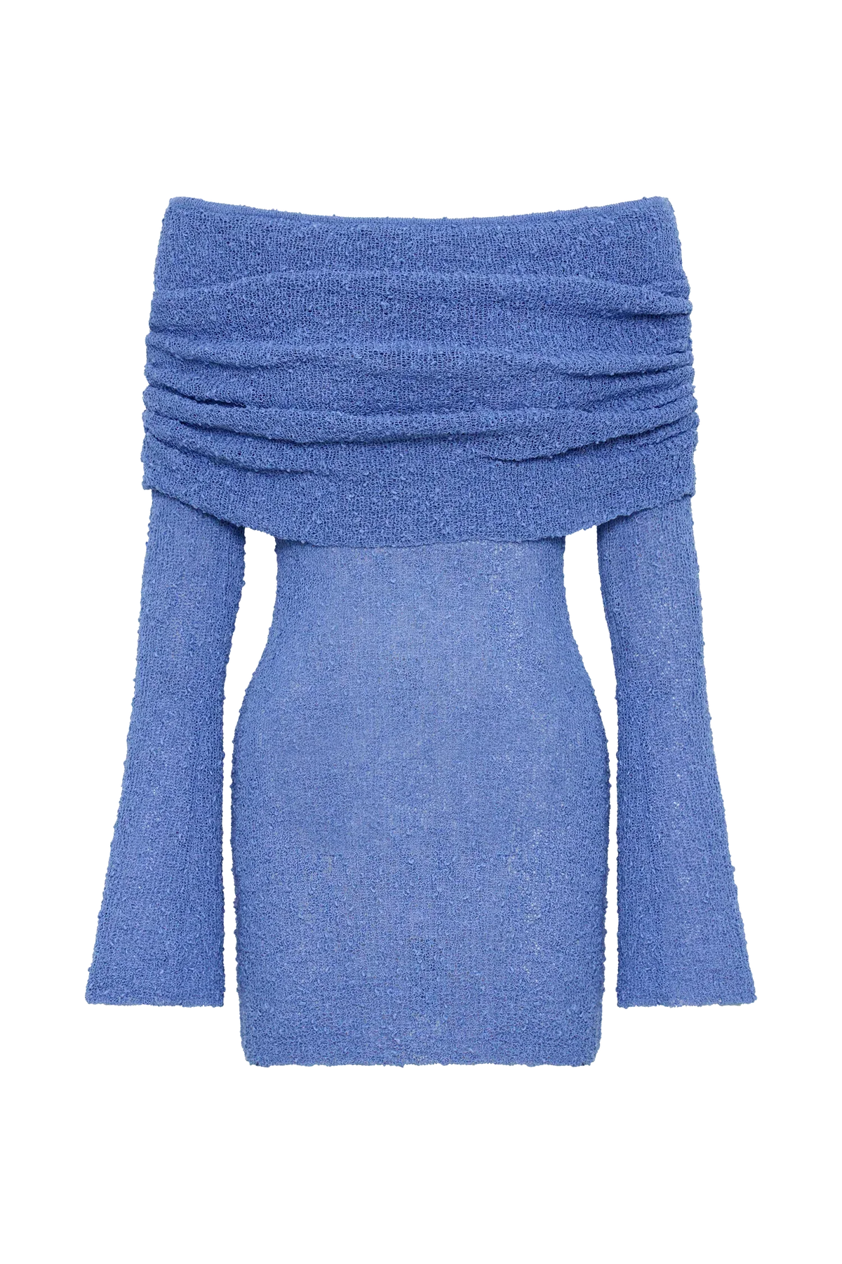 Miniabito da donna in maglia Homecoming con maniche lunghe con spalle scoperte e polsini a campana