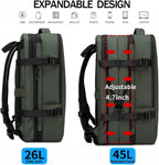 Zaino da viaggio impermeabile espandibile 26–45L con scomparto laptop e modalità borsone