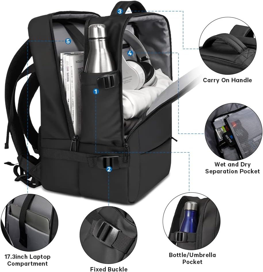 Zaino da viaggio impermeabile espandibile 26–45L con scomparto laptop e modalità borsone